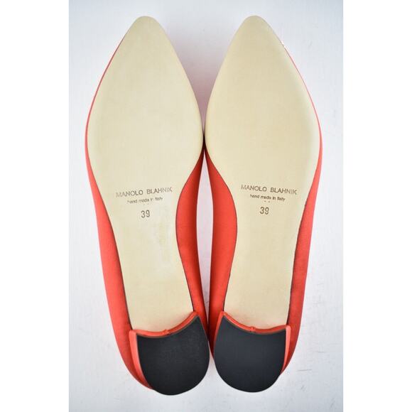 Manolo Blahnik Hangisi Red Satin Silver Jewel Buckle Ballerina Ballet Flat 39 - Picture 12 of 12